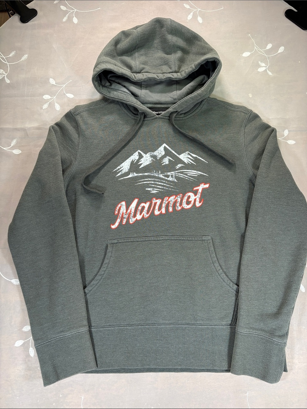 Marmot Culebra Mountain Peak Gray Pullover Hoodie White Logo Sz M Woman Cozy